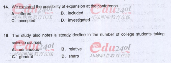2011年職稱(chēng)英語(yǔ)考試真題之綜合類(lèi)B級(jí)詞匯選項(xiàng)
